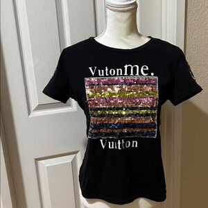 Vutonme Black Tee with Multicolor Sequin Design